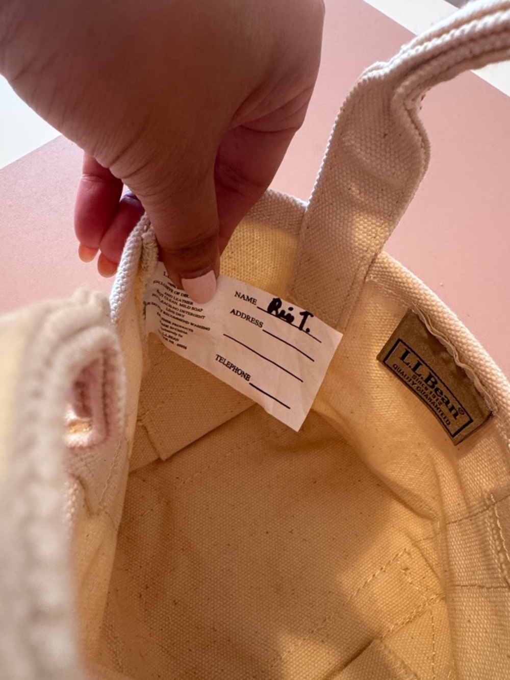 L.L. Bean Cream Canvas Tote with Red-Trim Handles - Picture 3 of 5